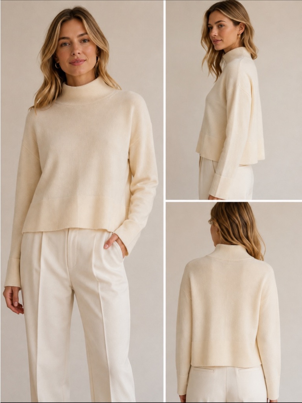 Everlane 100% Cashmere Mock Neck Sweater Ivory Cream Size XS Quiet Luxury